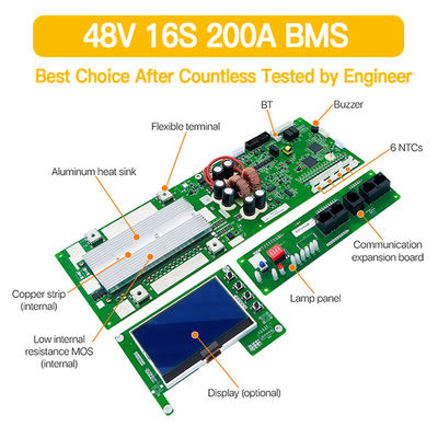 16S 48V Smart BMS per il sistema solare 100A 200A LiFePO4 Sistema di gestione della batteria