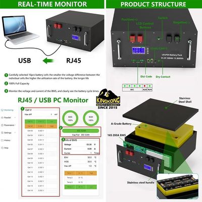 OEM 51.2V 15Kwh Invertitore solare LFP4 LiFePO4 Batteria 48V 300Ah per parallelo Max 32 parallelo