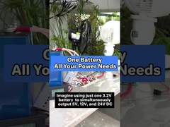 Una batteria da 3.2V alimenta 5V/12V/24V DC & 110V/220V AC. Invertitore integrato da 300W gestisce tutti i dispositivi sim